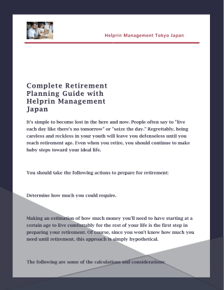 Complete Retirement Planning Guide with Helprin Management Japan