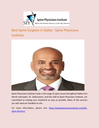 Best Spine Surgeon in Dallas - Spine Physicians Institute