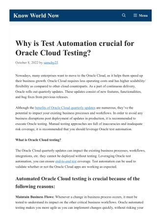 Why is Test Automation crucial for Oracle Cloud Testing?