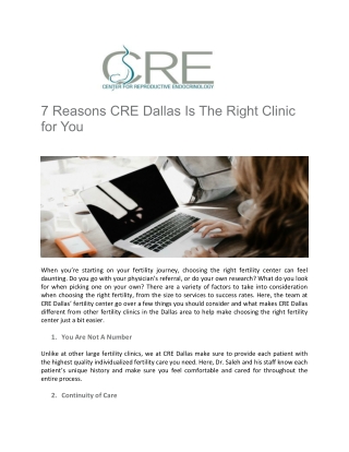 7 Reasons CRE Dallas Is The Right Clinic for You - Center for Reproductive Endocrinology