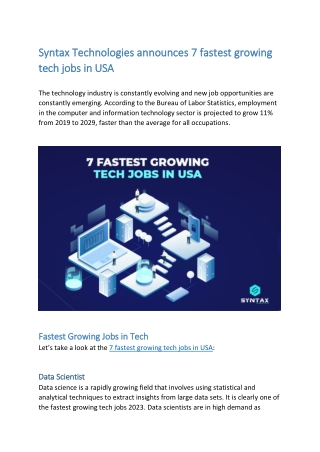 Syntax Technologies announces 7 fastest growing tech jobs in USA