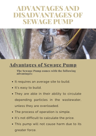 ADVANTAGES AND DISADVANTAGES OF SEWAGE PUMP