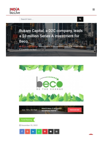 Rukam Capital, a D2C company, leads a $3 million Series A investment for Beco