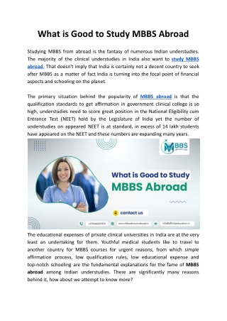 What is Good to Study MBBS Abroad