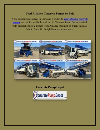 Used Alliance Concrete Pumps on Sale, concretepumpdepot.com