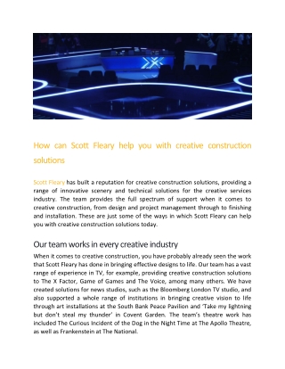How can Scott Fleary help you with creative construction solutions - Scott Fleary Productions