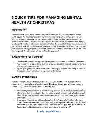 MANAGING MENTAL HEALTH AT CHRISTMAS
