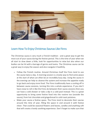 Learn How To Enjoy Christmas Saunas Like Finns - The Hot Tub and Swim Spa Company