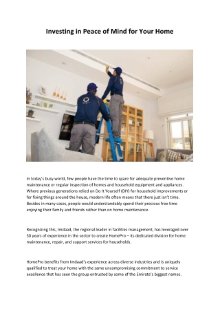 Investing in Peace of Mind for Your Home