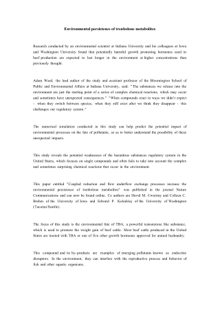 Environmental persistence of trenbolone metabolites