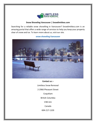 Snow Shoveling Vancouver  Snowlimitless.com