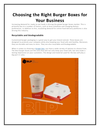 Choosing the Right Burger Boxes for Your Business