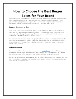 How to Choose the Best Burger Boxes for Your Brand