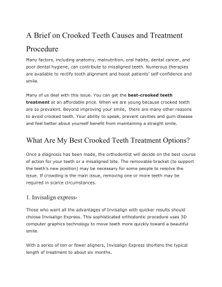 A Brief on Crooked Teeth Causes and Treatment Procedure