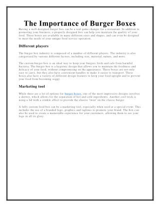 The Importance of Burger Boxes