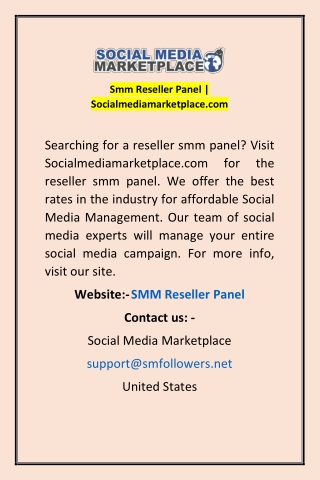 Smm Reseller Panel | Socialmediamarketplace.com