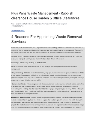 Plus Vans Waste Management - Rubbish clearance House Garden & Office Clearances