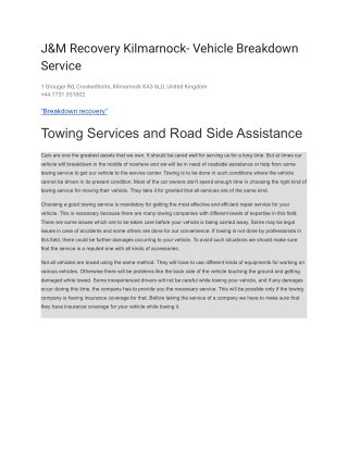 J&M Recovery Kilmarnock- Vehicle Breakdown Service