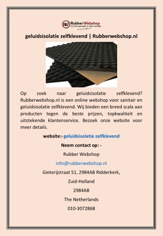 geluidsisolatie zelfklevend | Rubberwebshop.nl