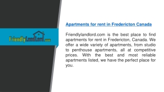 Apartments for Rent in Fredericton Canada  Friendlylandlord.com