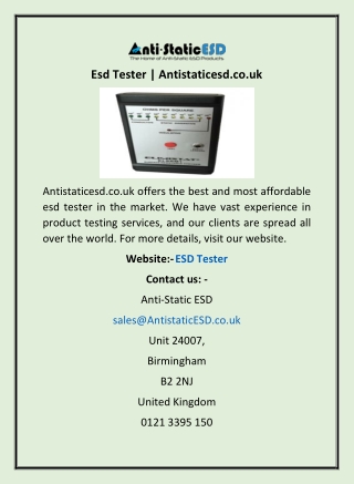 Esd Tester | Antistaticesd.co.uk