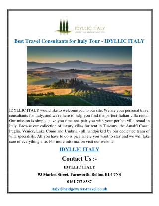 Best Travel Consultants for Italy Tour - IDYLLIC ITALY
