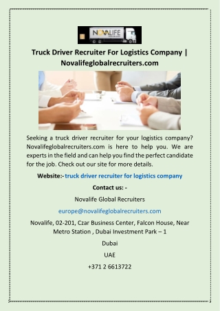 Truck Driver Recruiter For Logistics Company | Novalifeglobalrecruiters.com