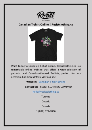 Canadian T-shirt Online  Resistclothing.ca