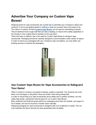 Advertise Your Company on Custom Vape Boxes