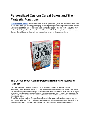 Personalized Custom Cereal Boxes and Their Fantastic Functions