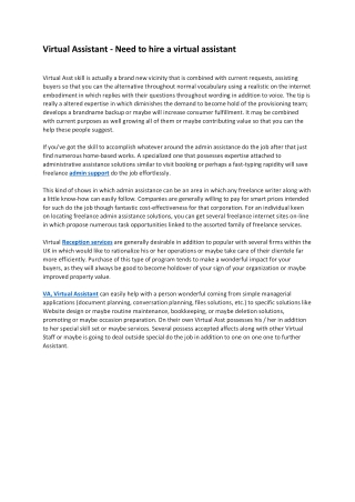 Virtual Assistant - Need to hire a virtual assistant