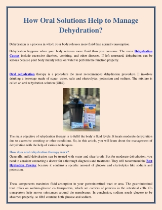How Oral Solutions Help to Manage Dehydration?