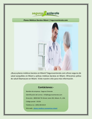 Planes Médicos Baratos Miami | Segurosenterate.com