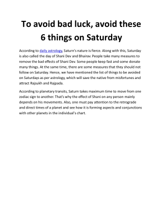 To avoid bad luck, avoid these 6 things on Saturday