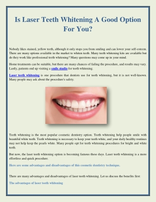 Is Laser Teeth Whitening A Good Option For You?