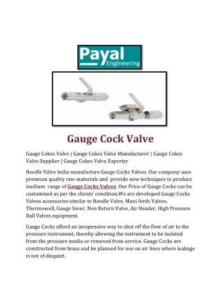Gauge Cock Valve payal
