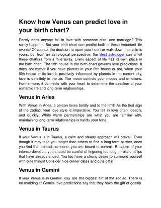 Know how Venus can predict love in your birth chart?