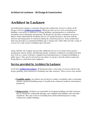 Architect in Lucknow – Sk Design & Construction