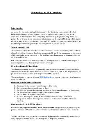 How do I get an EPR Certificate?