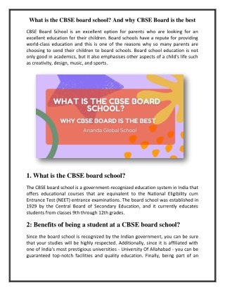 What is the CBSE board school And why CBSE Board is best