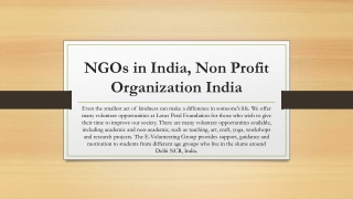 NGOs in India, Non Profit Organization India