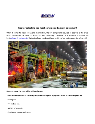 Tips for selecting the most suitable rolling mill equipment