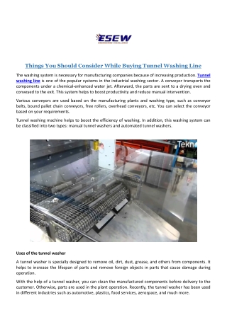 Things You Should Consider While Buying Tunnel Washing Line