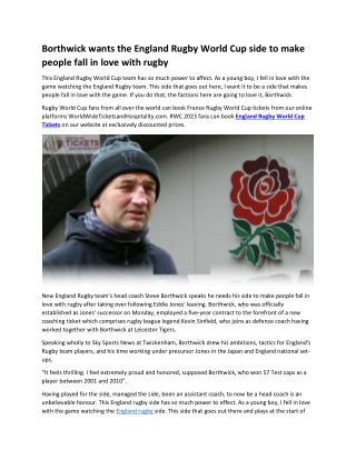 Borthwick wants the England Rugby World Cup side to make people fall in love with rugby