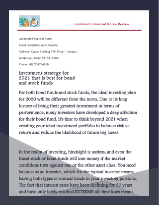 Investment strategy for 2021 that is best for bond and stock funds
