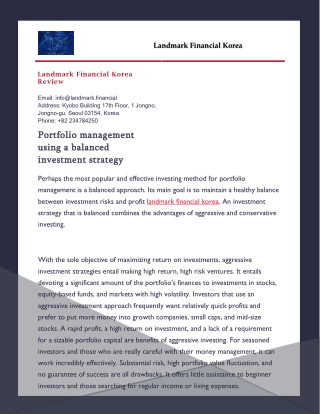 Portfolio management using a balanced investment strategy