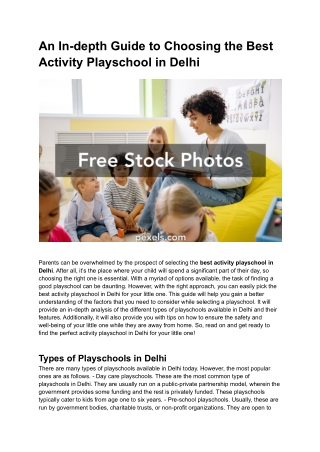An In-depth Guide to Choosing the Best Activity Playschool in Delhi