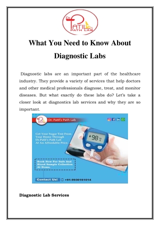 Diagnostics Lab in Kandivali East Call-9930161014