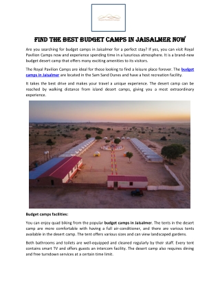 Find The Best Budget Camps In Jaisalmer Now