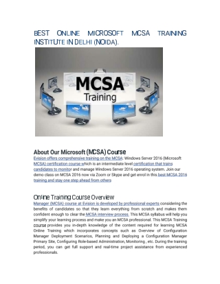 BEST ONLINE MICROSOFT MCSA TRAINING INSTITUTE IN DELHI (NOIDA).